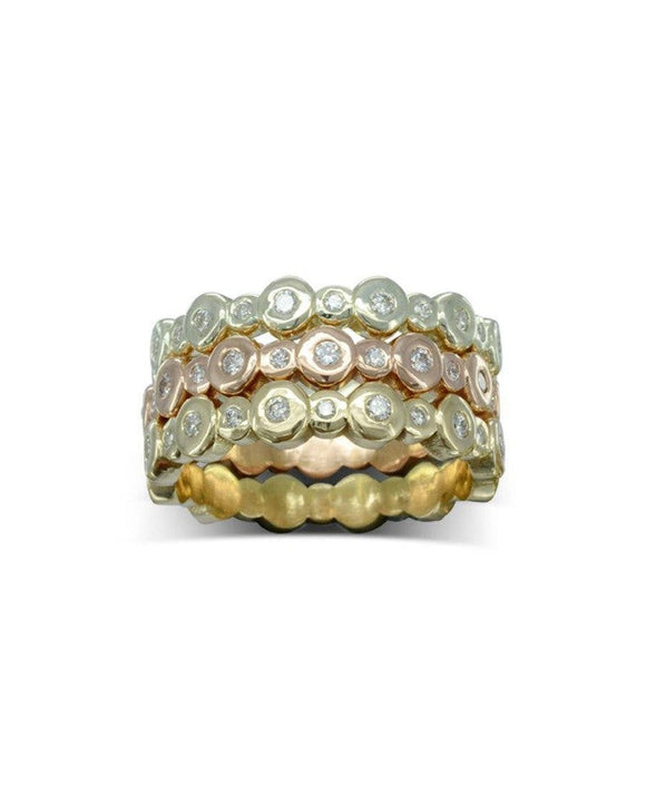 Nugget Three Colour 9ct Gold Diamond Stacking Rings Ring Pruden and Smith 9ct Rose Yellow and White Gold set of Three