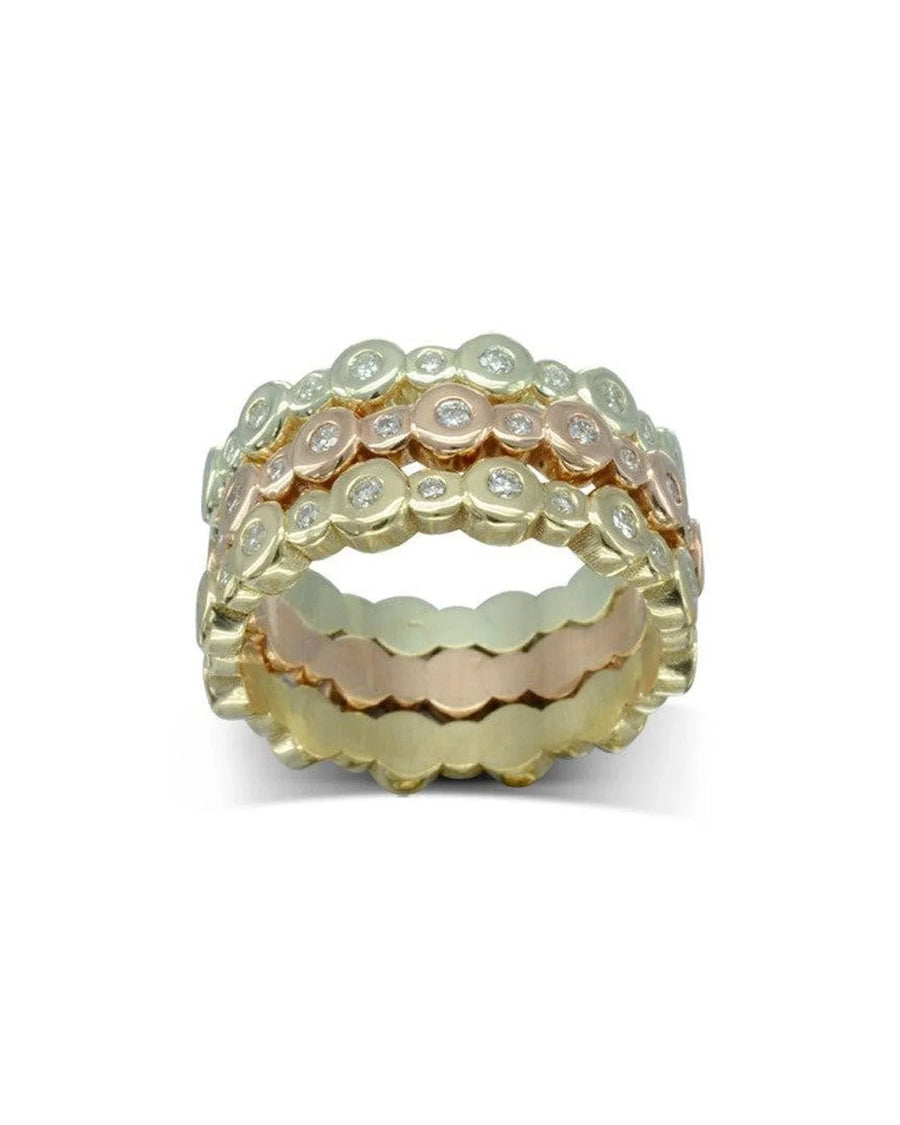 Nugget Three Colour 9ct Gold Diamond Stacking Rings Ring Pruden and Smith