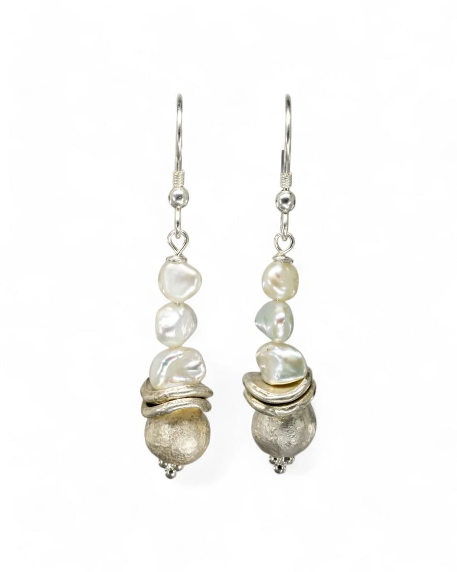 Nugget White Keshi Pearl Drop Earrings Earrings Pruden and Smith