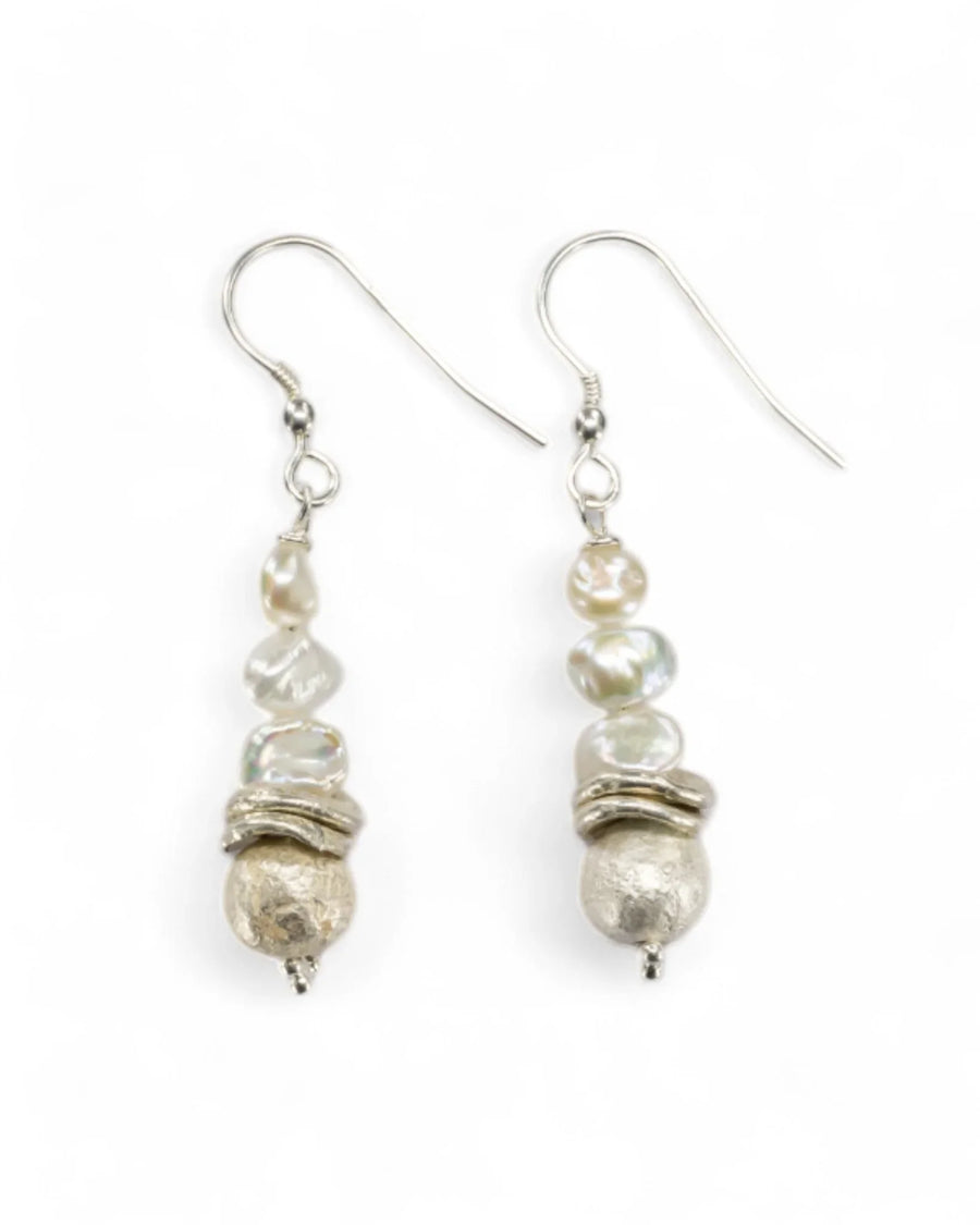Nugget White Keshi Pearl Drop Earrings Earrings Pruden and Smith