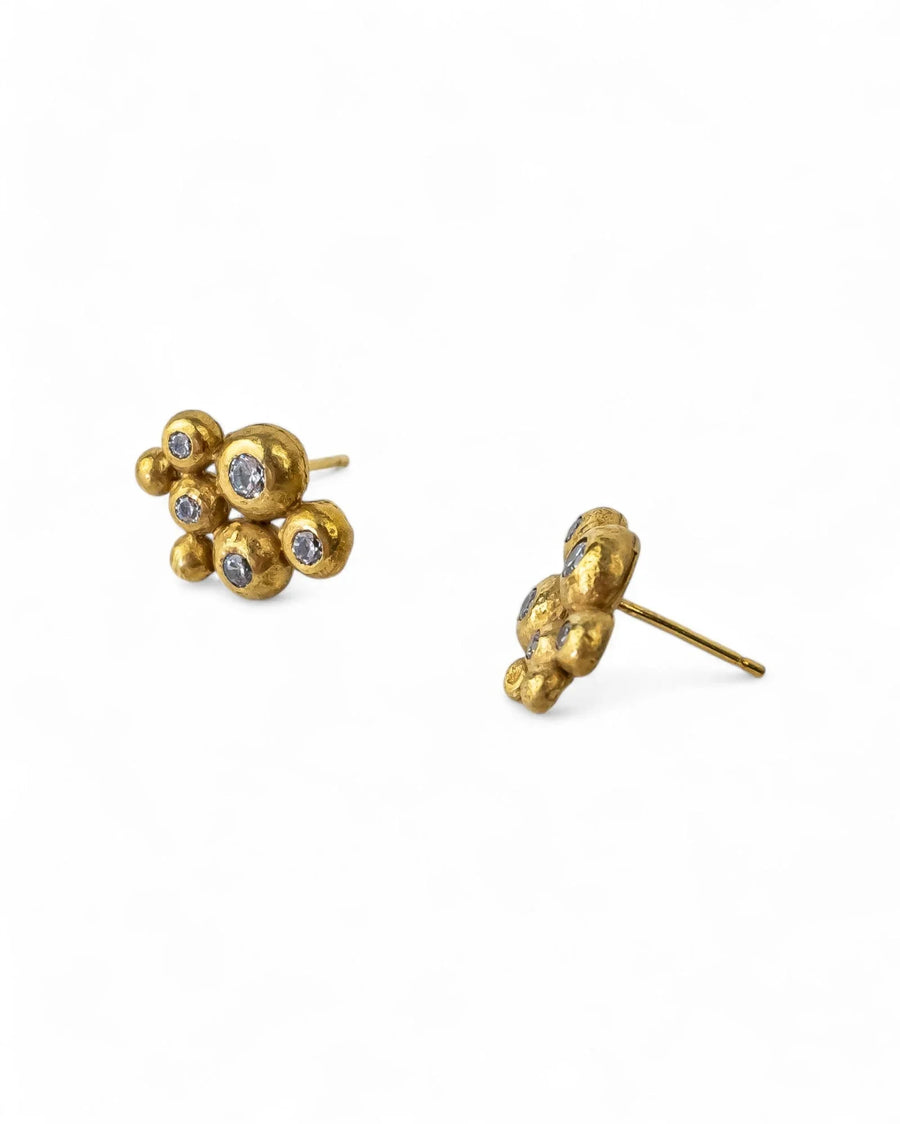 Nugget Yellow Gold Multi Diamond Stud Earrings Earrings Pruden and Smith