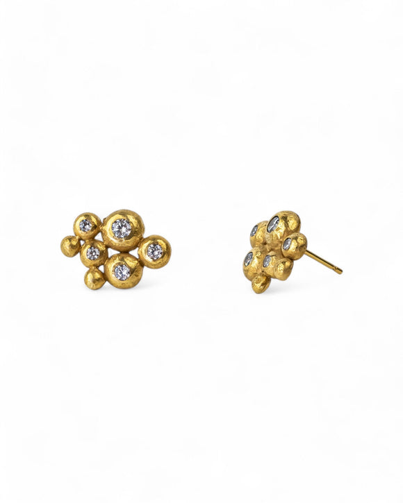 Nugget Yellow Gold Multi Diamond Stud Earrings Earrings Pruden and Smith