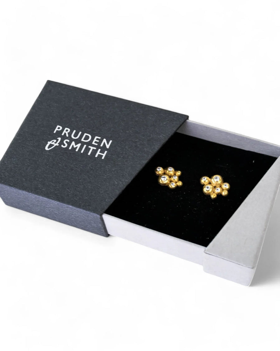 Nugget Yellow Gold Multi Diamond Stud Earrings Earrings Pruden and Smith