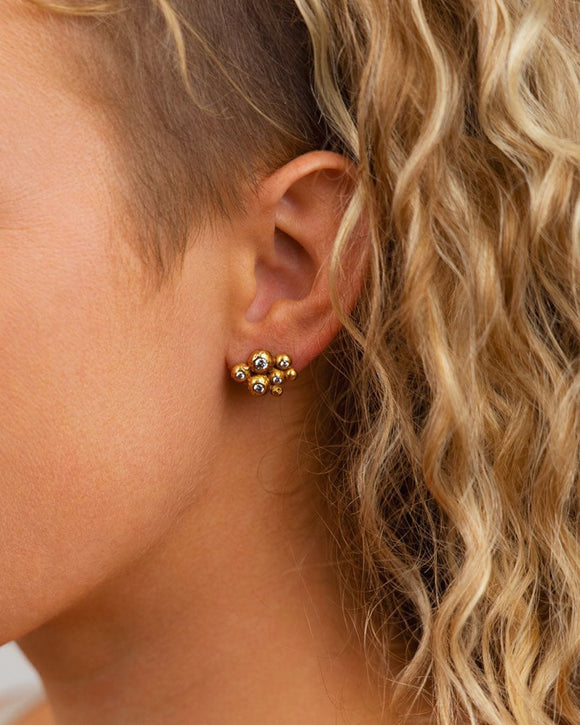 Nugget Yellow Gold Multi Diamond Stud Earrings Earrings Pruden and Smith