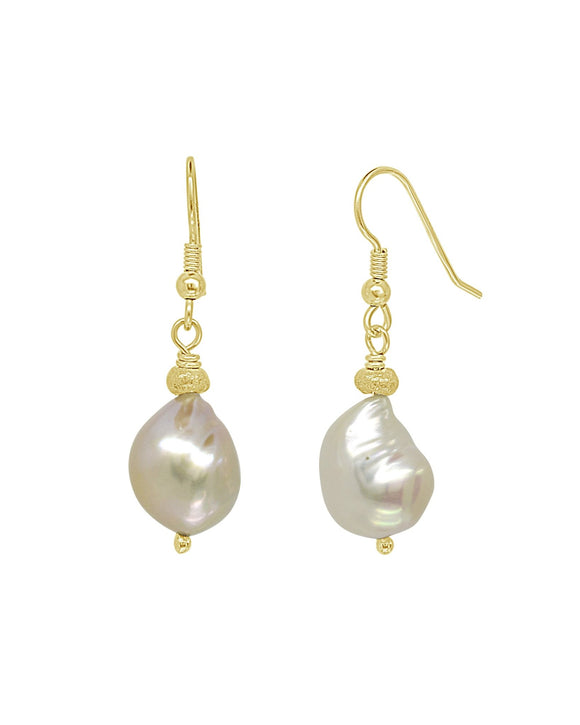 Nugget Yellow Gold Pearl Drop Earrings Earrings Pruden and Smith