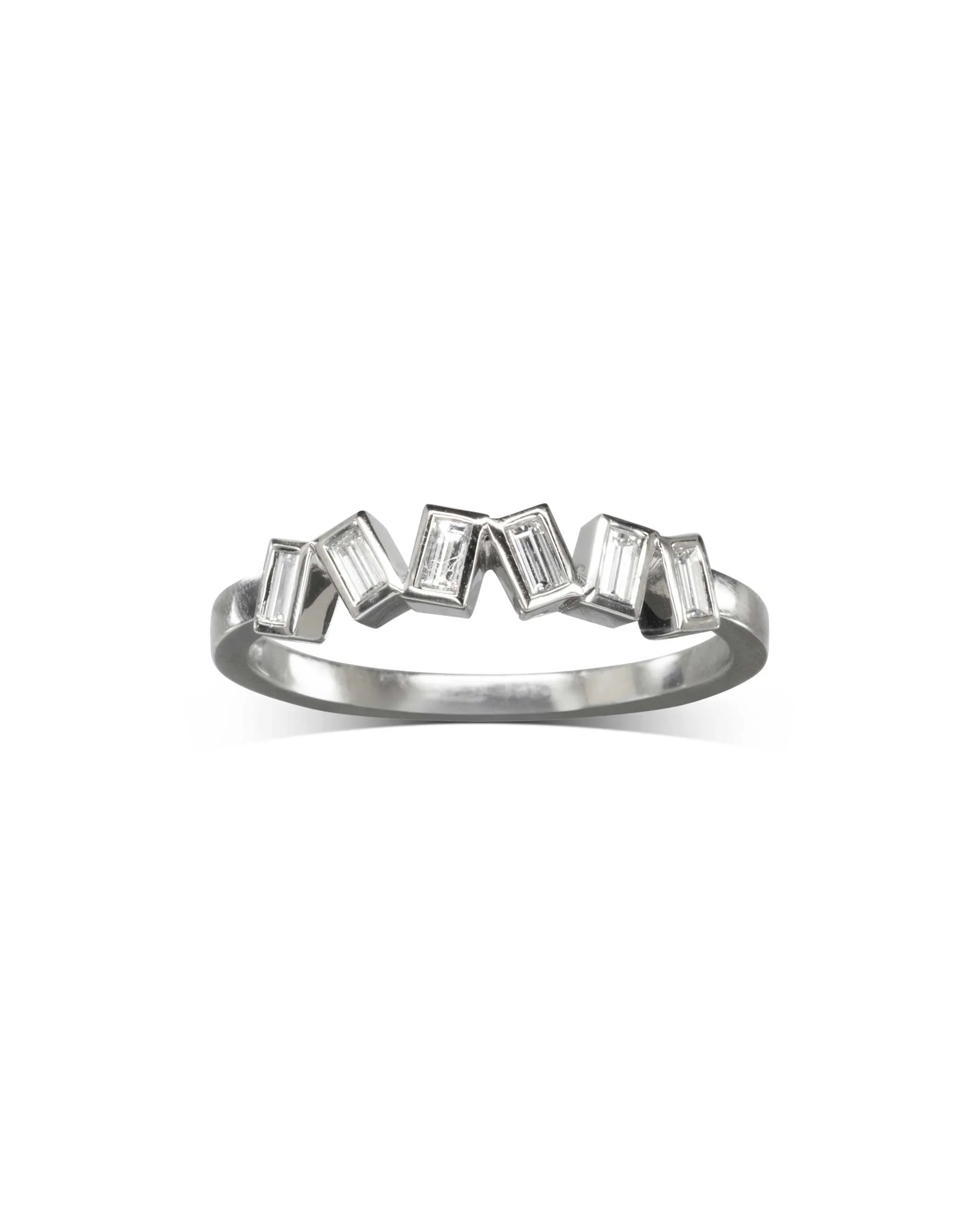 Unique Offset Baguette Diamond Half Eternity Ring Pruden and Smith