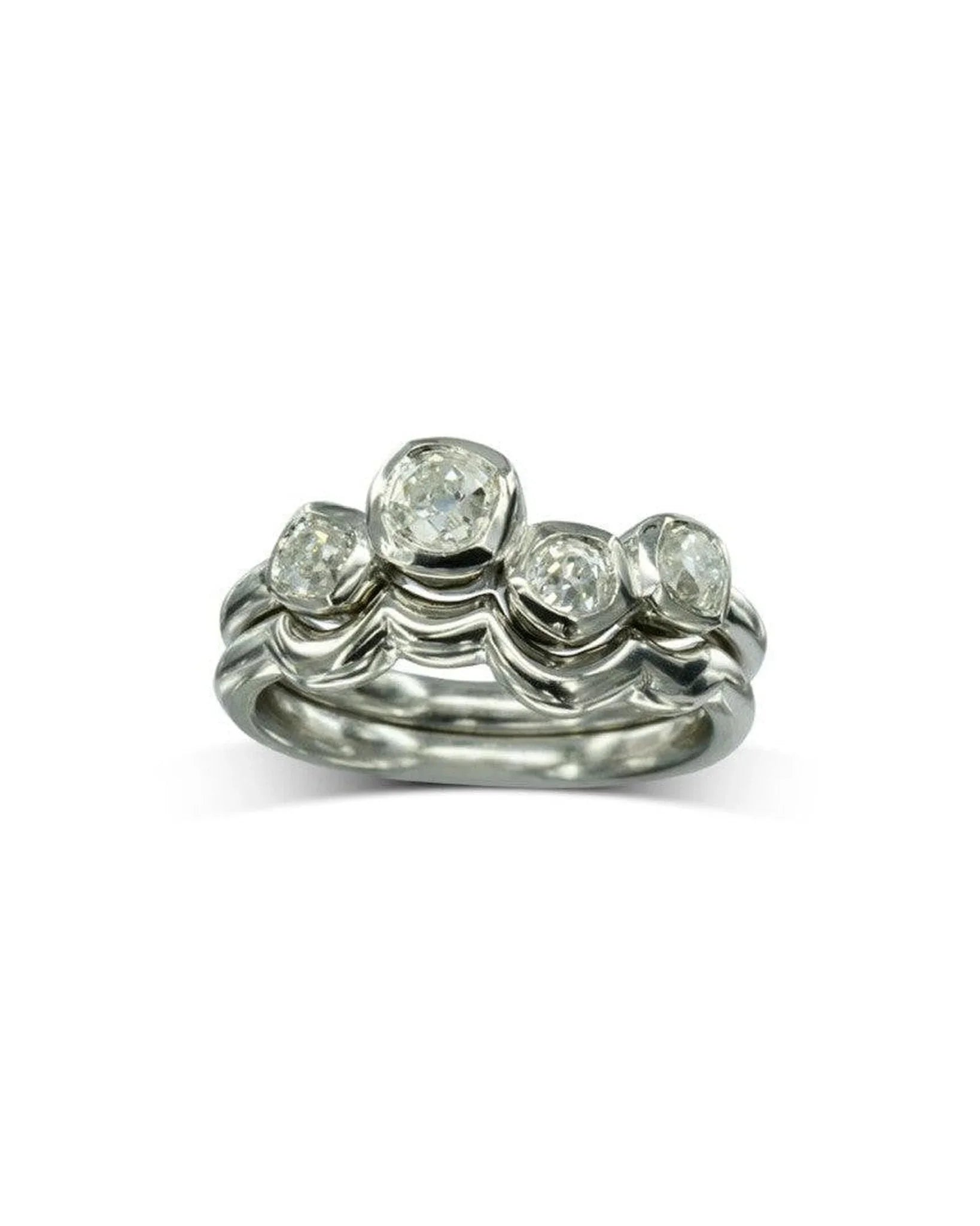 Offset Old Cut Diamond Engagement with Shaped Wedding Ring Ring Pruden and Smith