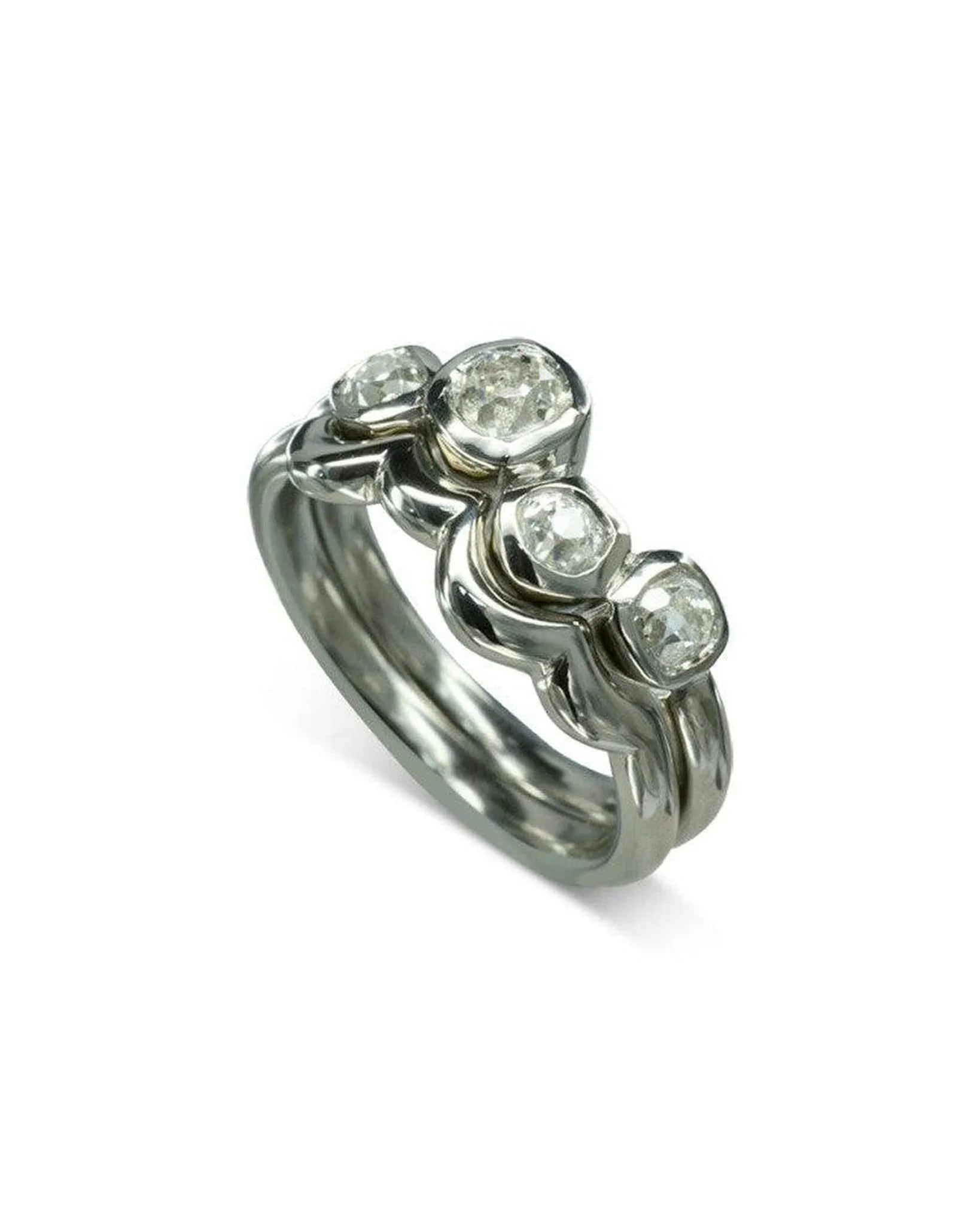 Offset Old Cut Diamond Engagement with Shaped Wedding Ring Ring Pruden and Smith Diamond Ring With Fitted Band