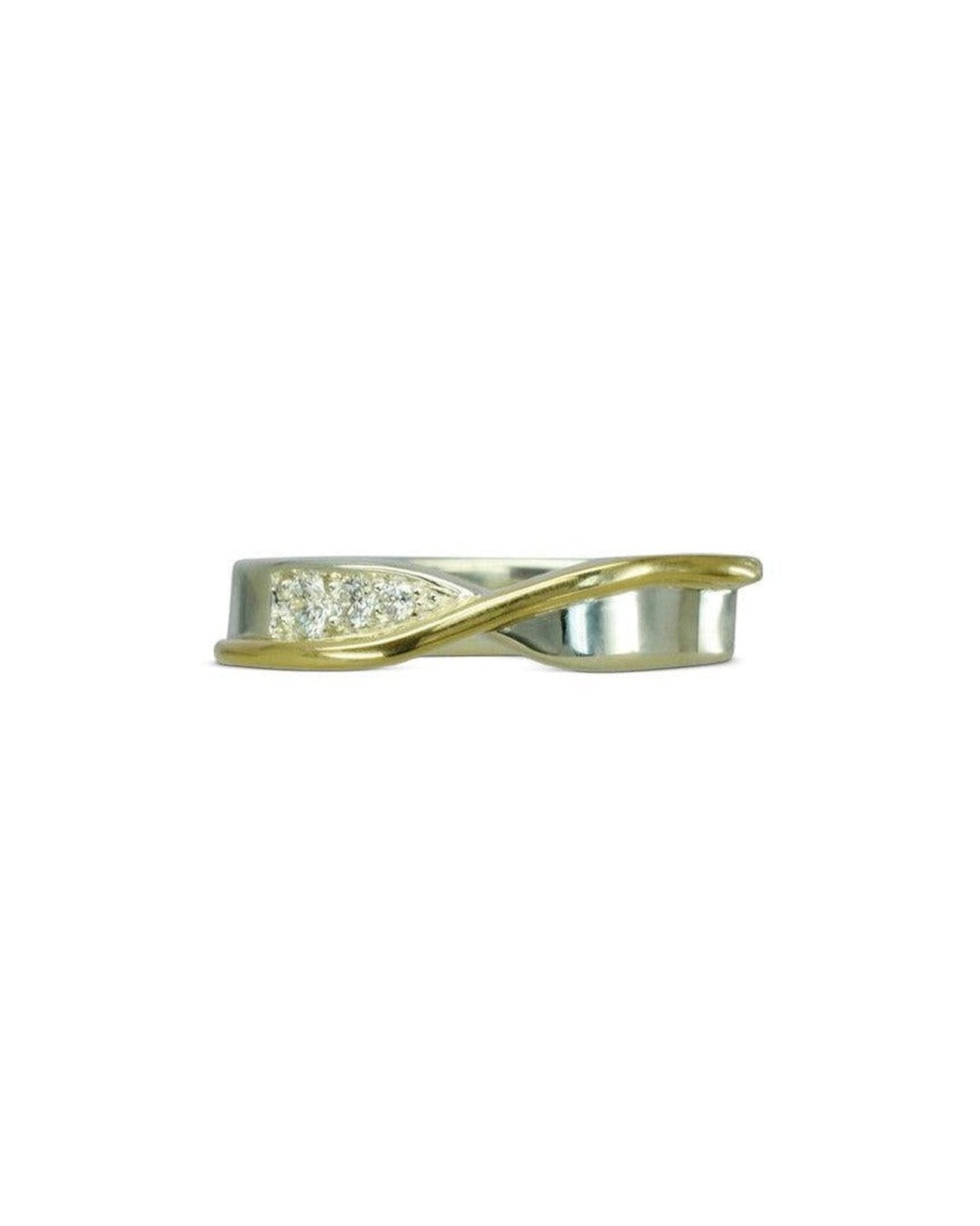Offset Two Colour Diamond Set Crossover Ring Ring Pruden and Smith