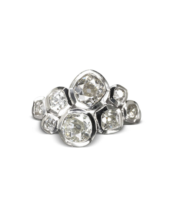 Carved Old Cut Diamond Platinum Cluster Ring Pruden and Smith