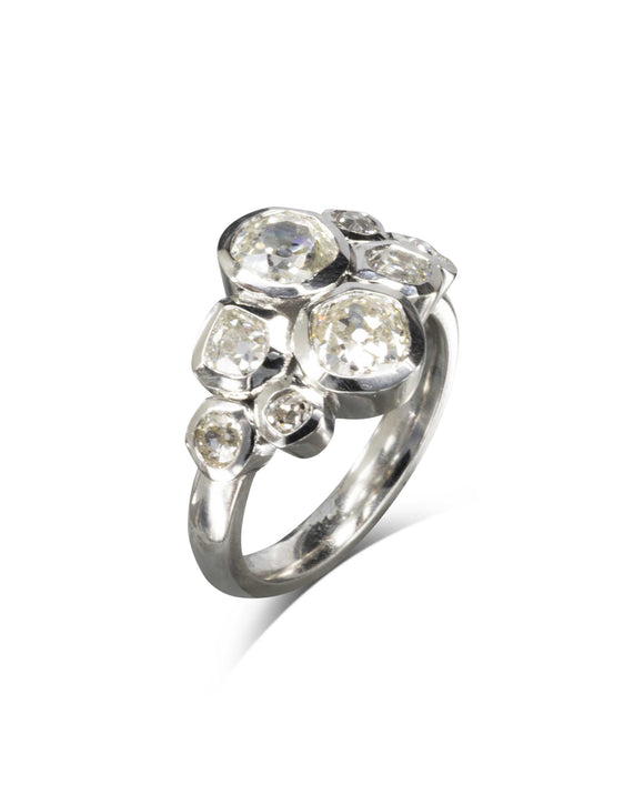 Unique Carved Old Cut Diamond Platinum Cluster Ring Pruden and Smith