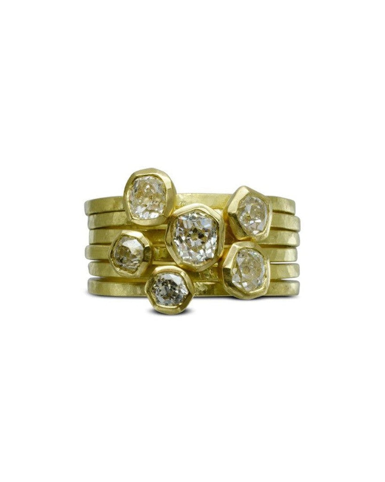 Old Cut Diamond Carved Stacking Ring Set Ring Pruden and Smith