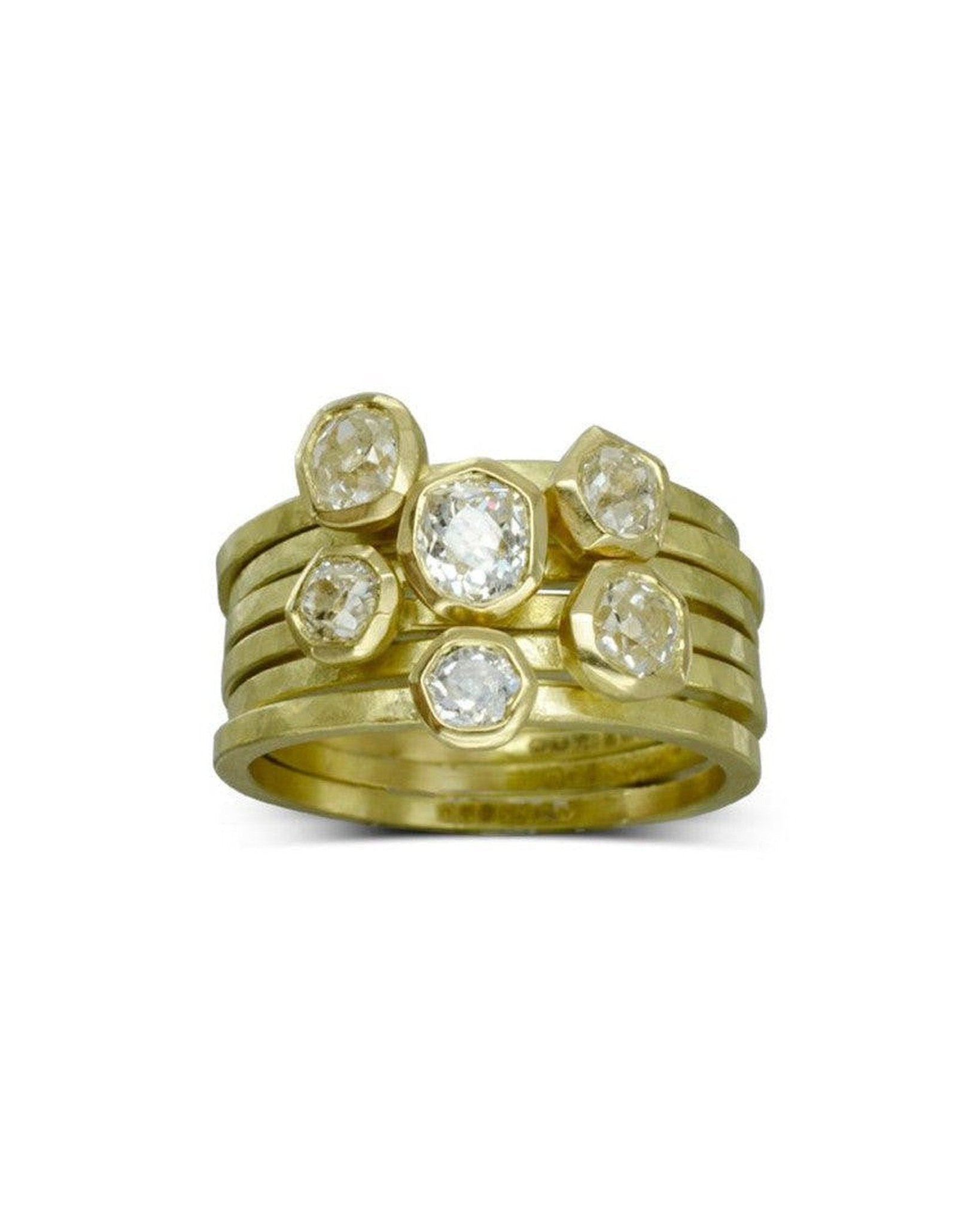 Old Cut Diamond Carved Stacking Ring Set Ring Pruden and Smith