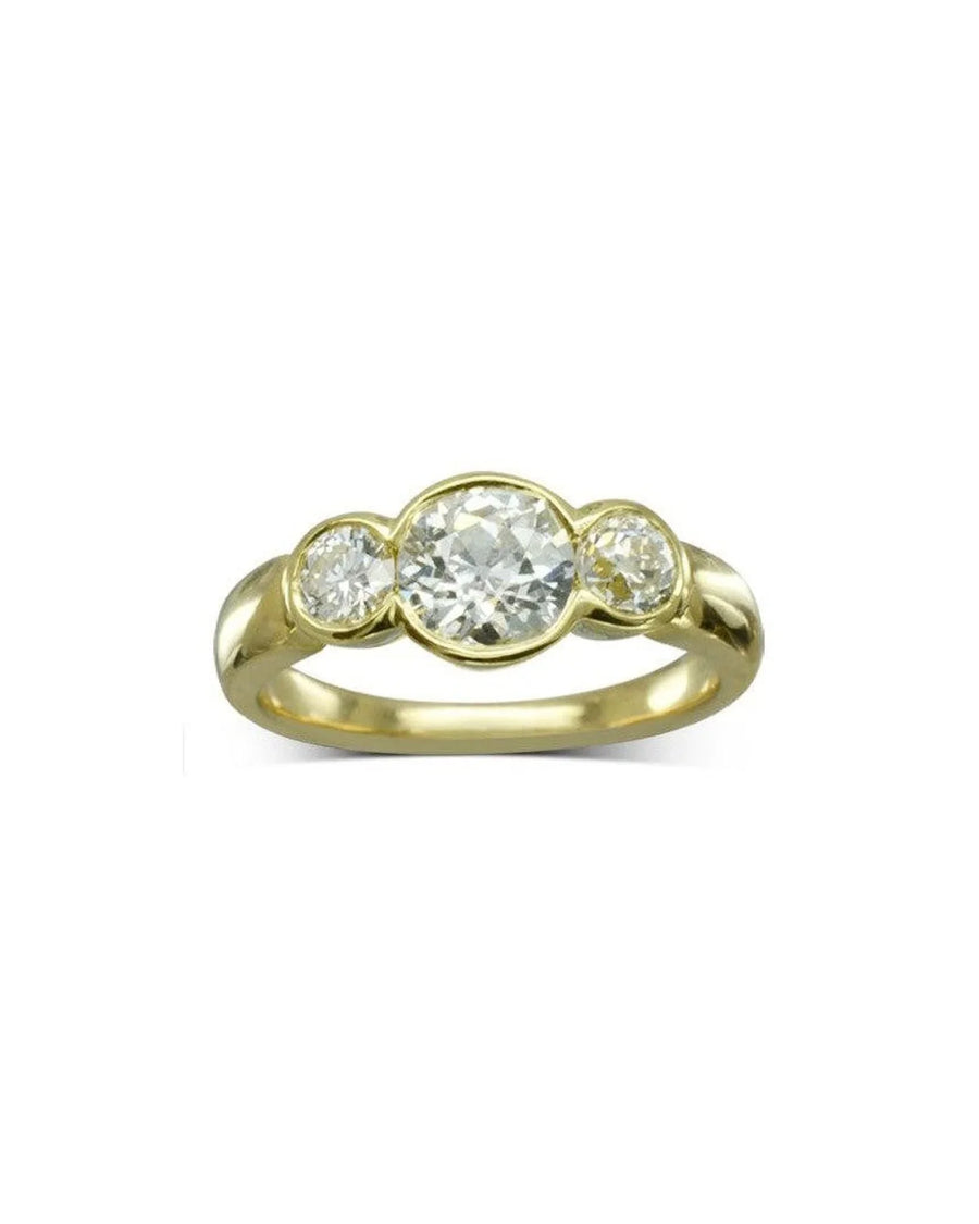 Old Cut Diamond Yellow Gold Trilogy Ring Ring Pruden and Smith