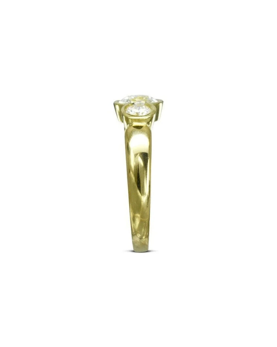 Old Cut Diamond Yellow Gold Trilogy Ring Ring Pruden and Smith