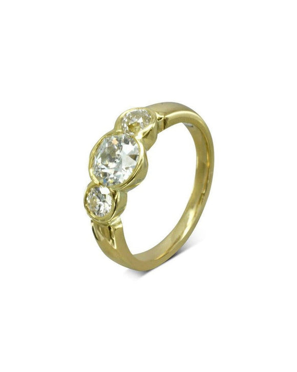 Old Cut Diamond Yellow Gold Trilogy Ring Ring Pruden and Smith