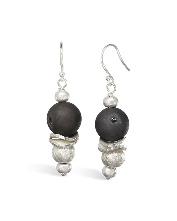 Black Onyx Druzy Drop Earrings Pruden and Smith
