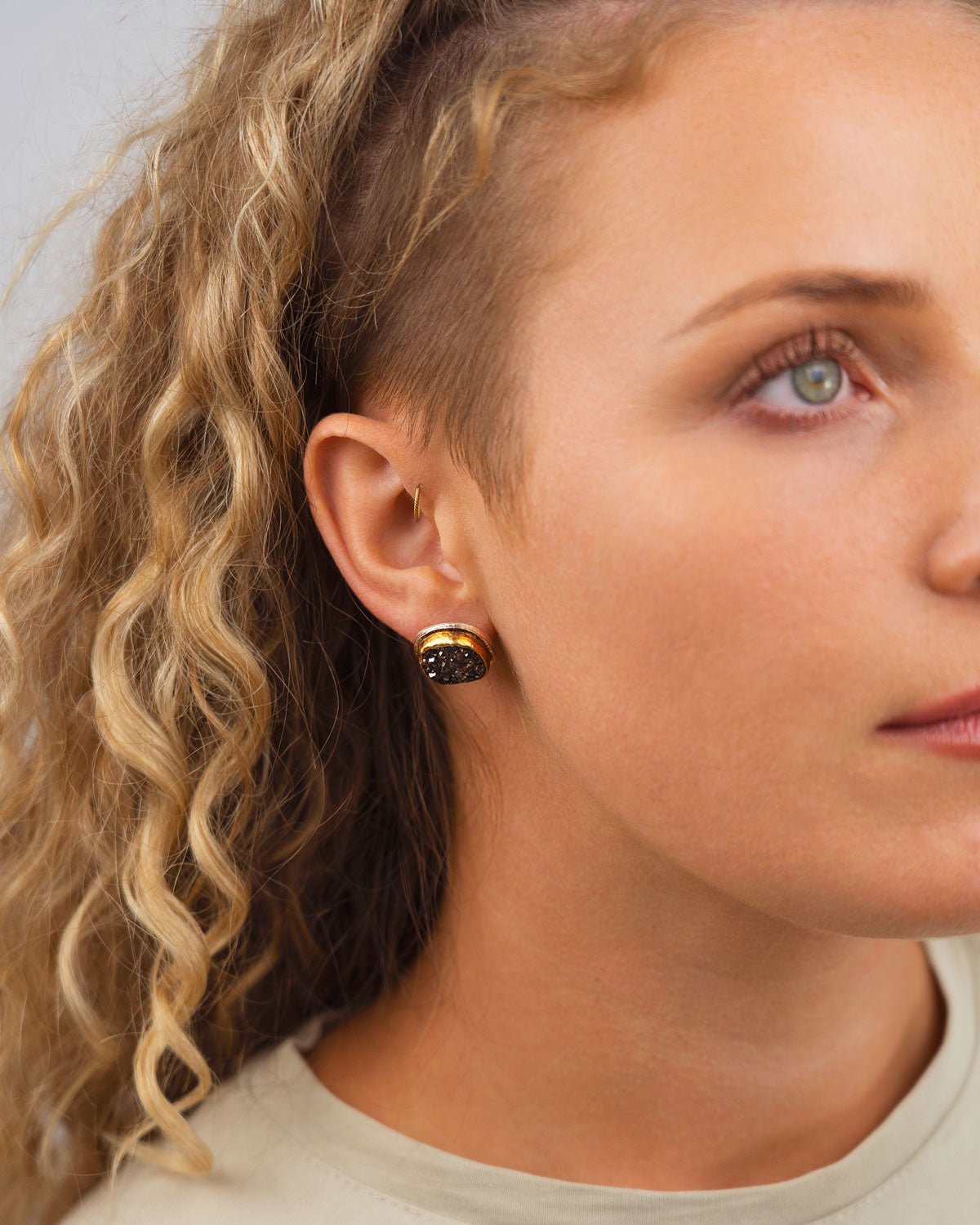 Onyx Druzy Stud Earrings (Cushion) Earrings Pruden and Smith