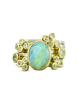Opal and Diamond Gold Stacking Ring Set Ring Pruden and Smith   