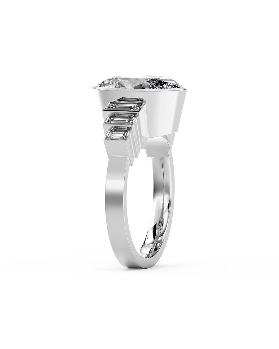 Silver oval cut seven diamond engagement ring.