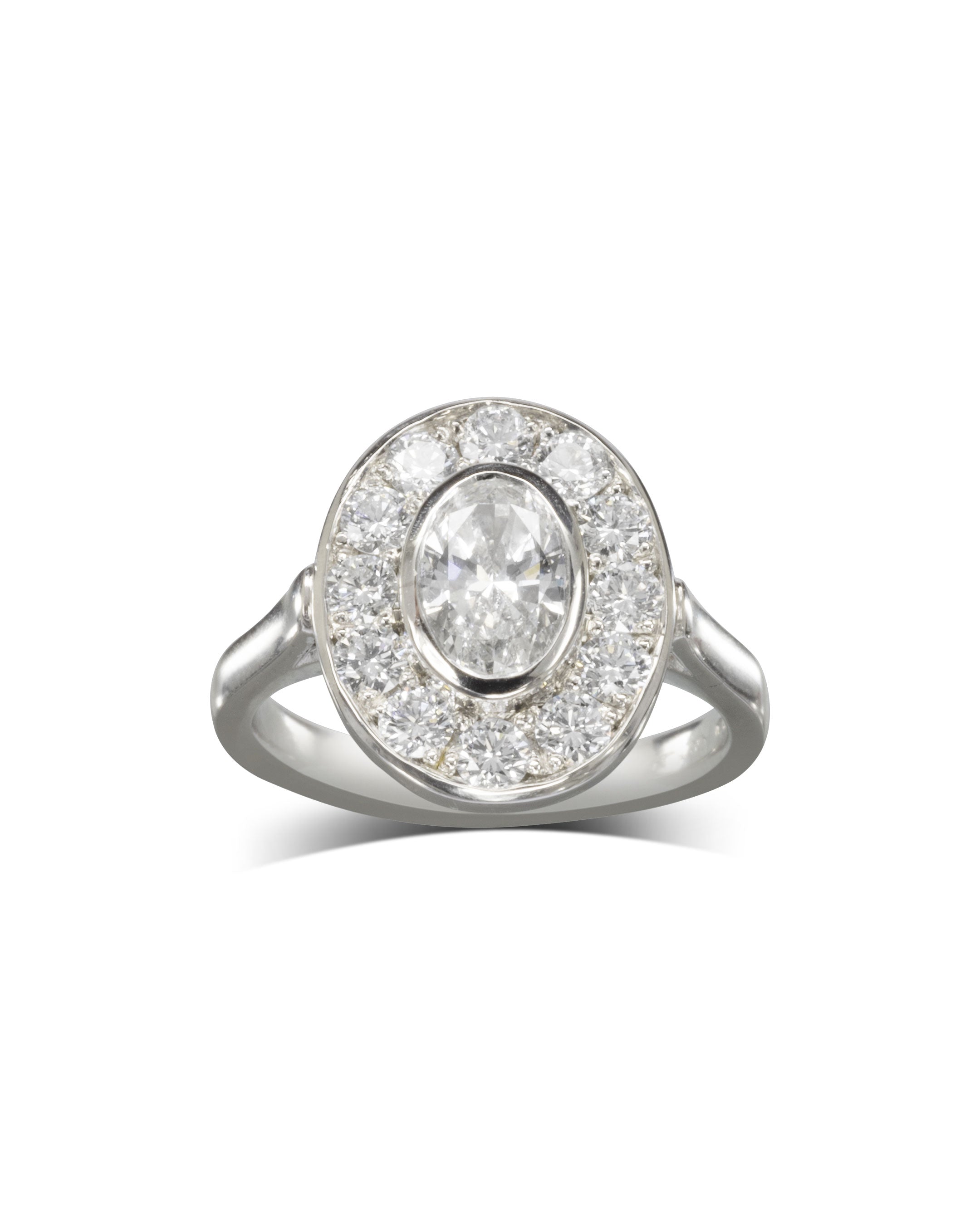Handmade Oval Diamond Platinum Cluster Ring Ring Pruden and Smith