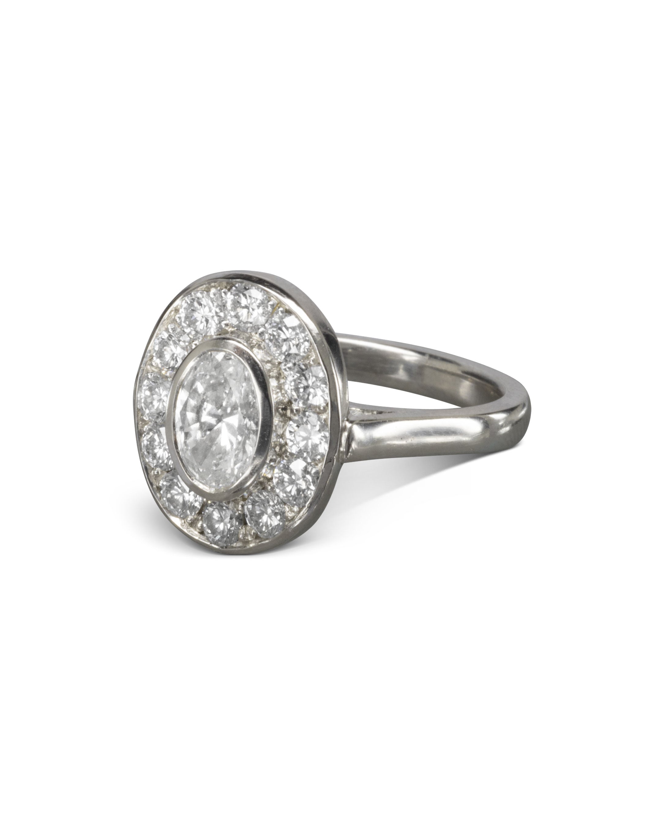 Oval Diamond Platinum Cluster Ring Ring Pruden and Smith