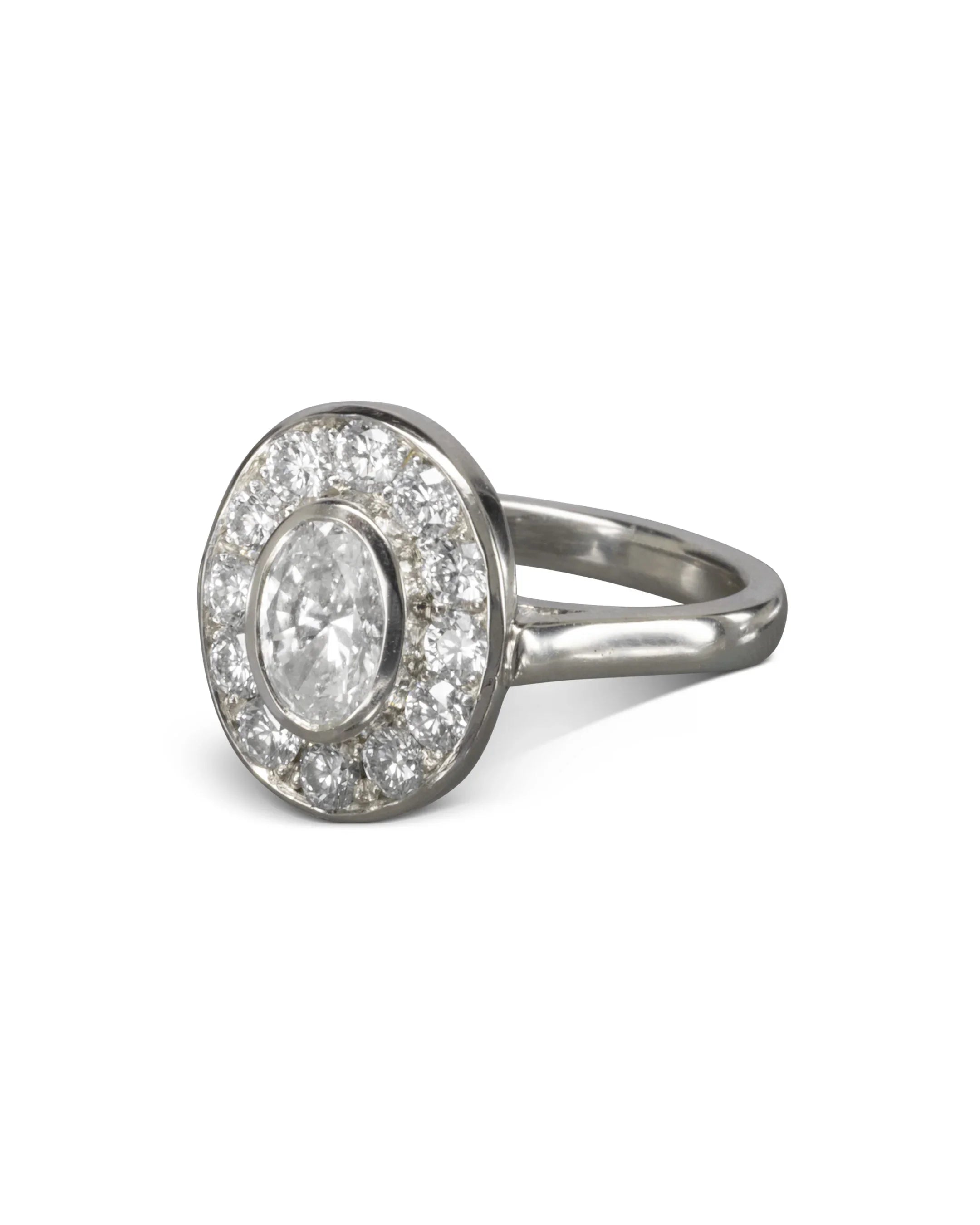 Oval Diamond Platinum Cluster Ring Ring Pruden and Smith