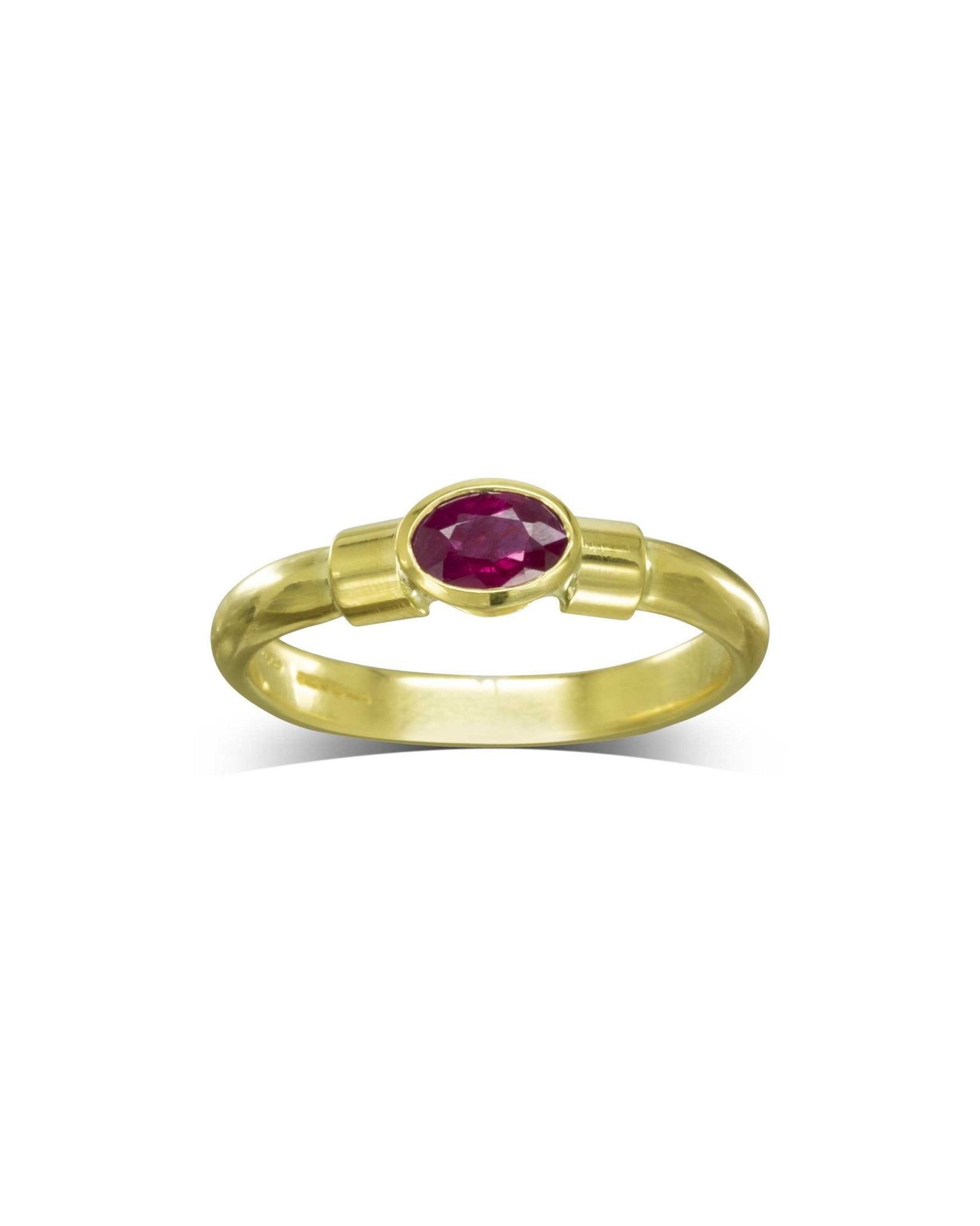 Oval Ruby Solitaire Gold Ring Ring Pruden and Smith