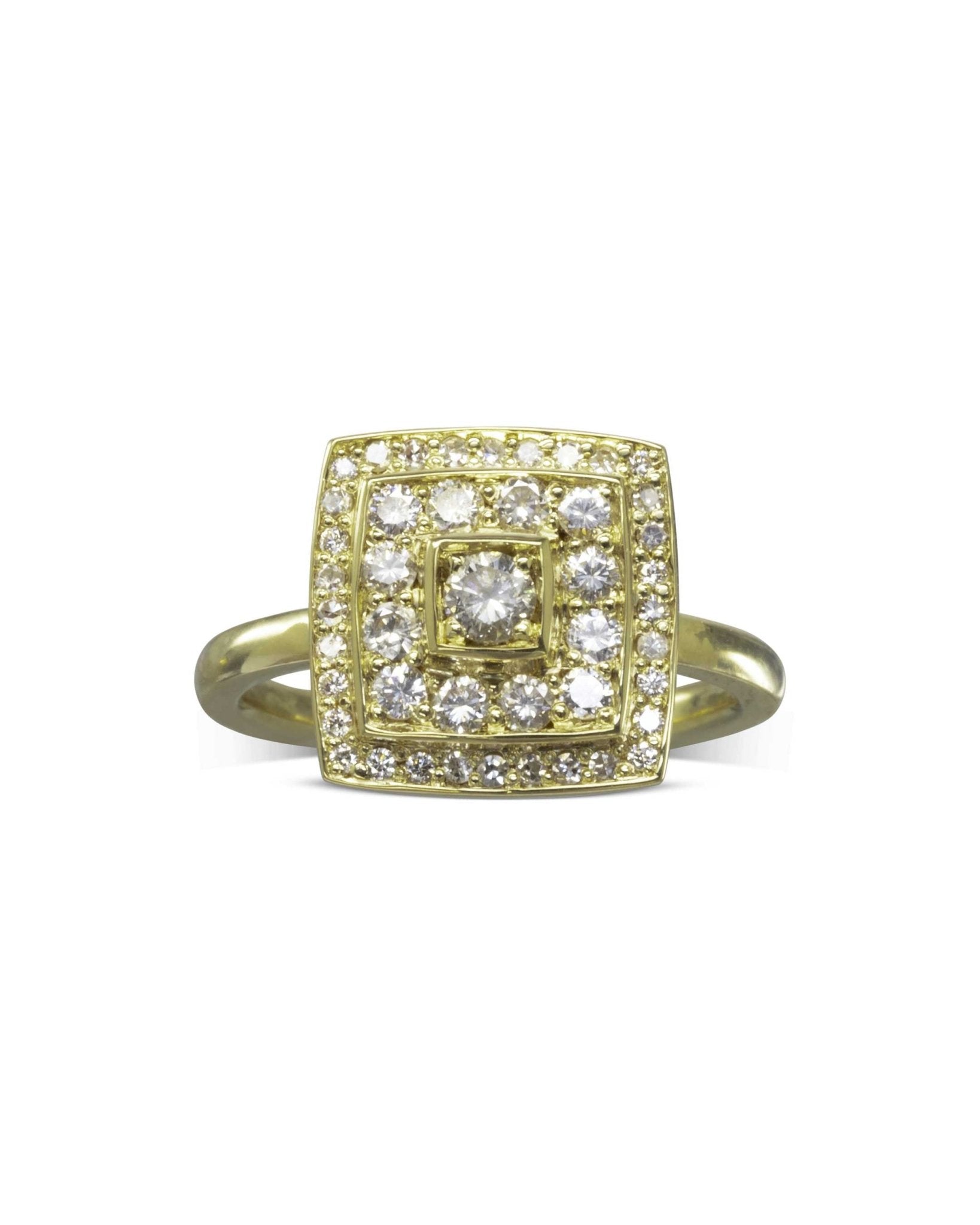 Pagoda Diamond Gold Cluster Engagement Ring Ring Pruden and Smith