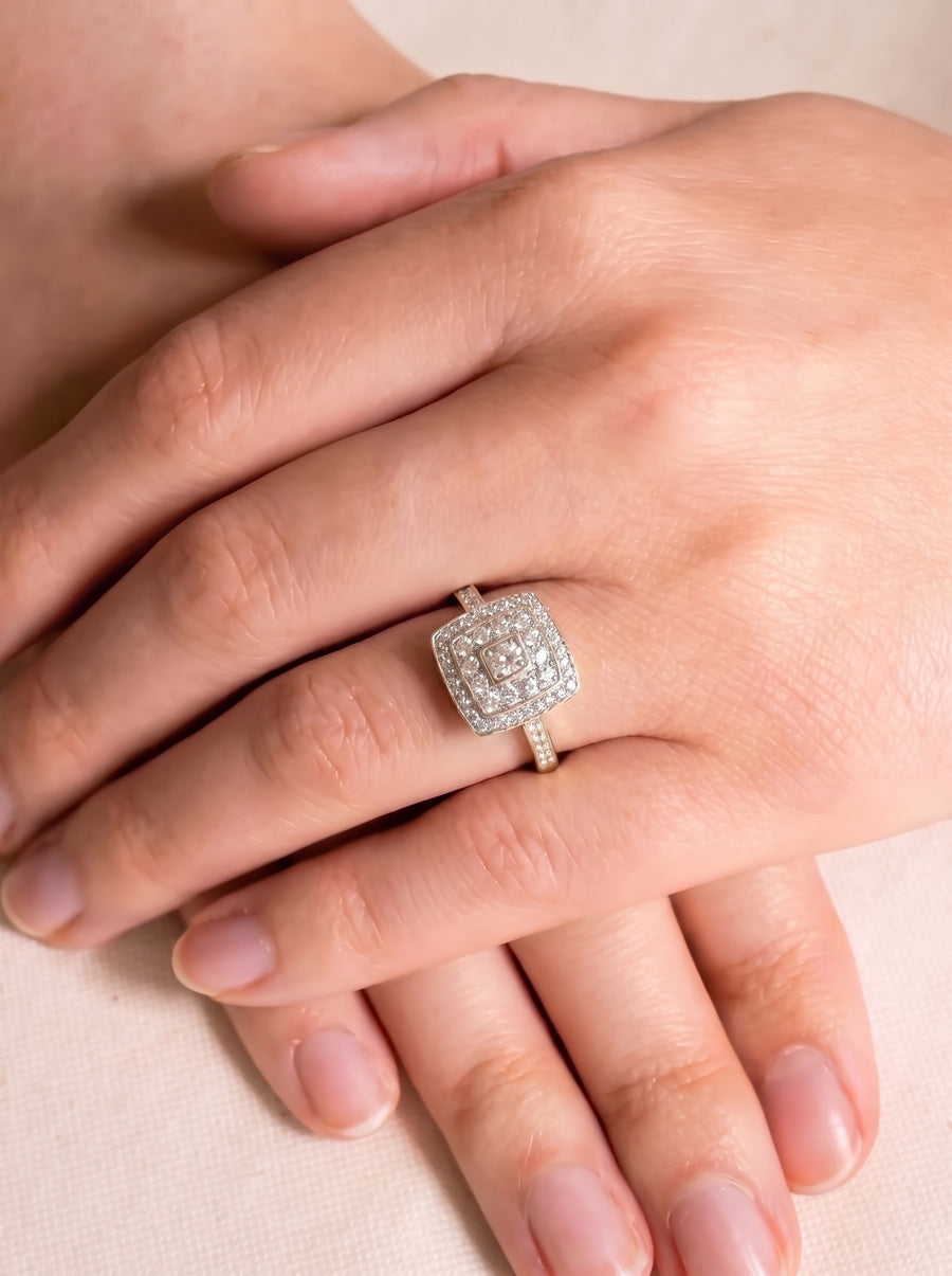 Pagoda Diamond Cluster Engagement Ring