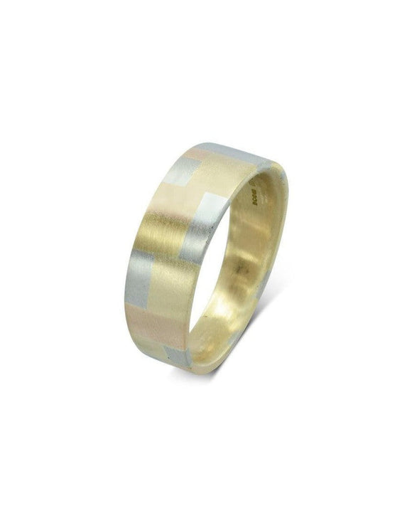 Patchwork Three Colour Wedding Band Ring Pruden and Smith