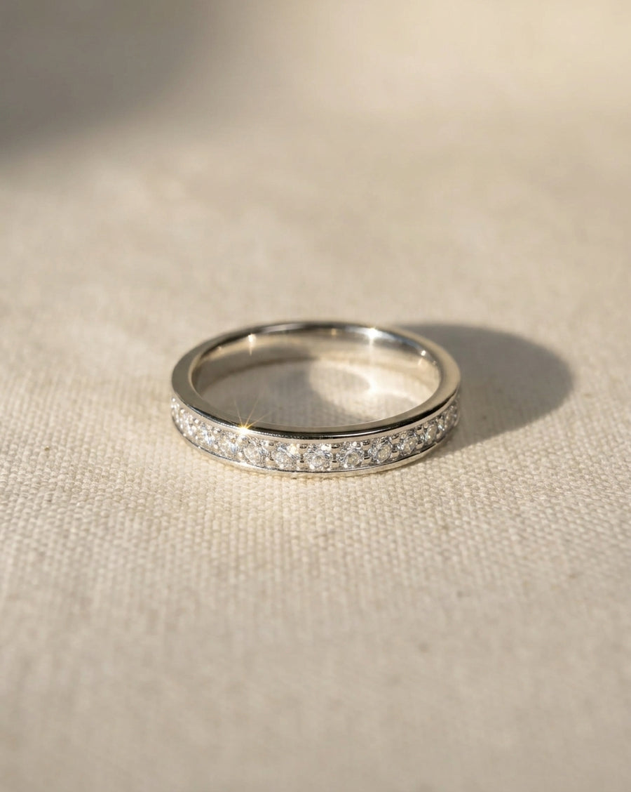 Platinum pavé diamond eternity ring with 2mm diamonds.