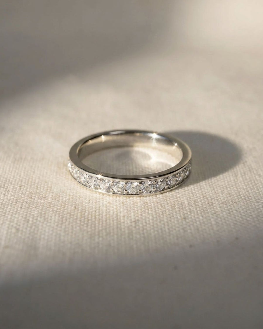 Platinum pavé diamond ring with a 2.5mm band.