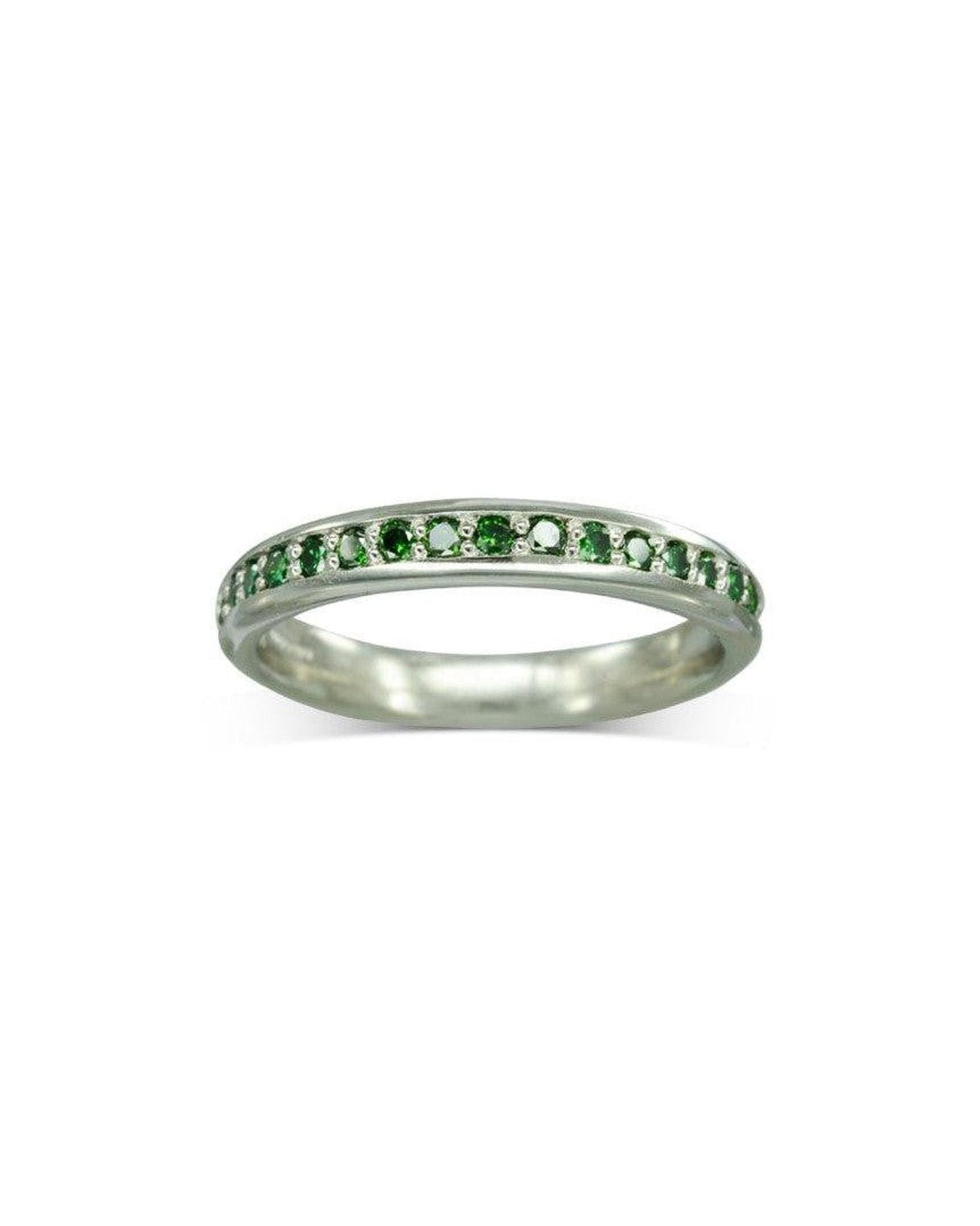 Pavé Green Diamond Platinum Eternity Ring Ring Pruden and Smith