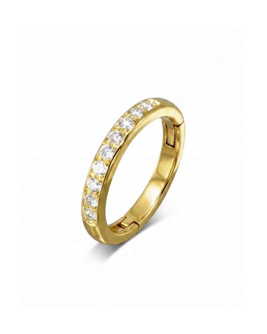 Gold pavé hinged ring with a row of round diamonds.