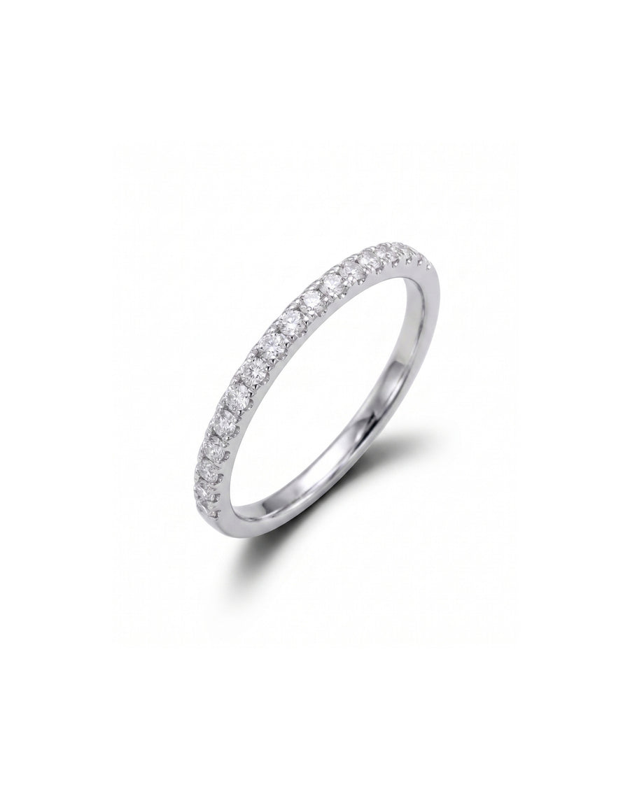 Slim pavé set diamond ring in white gold.
