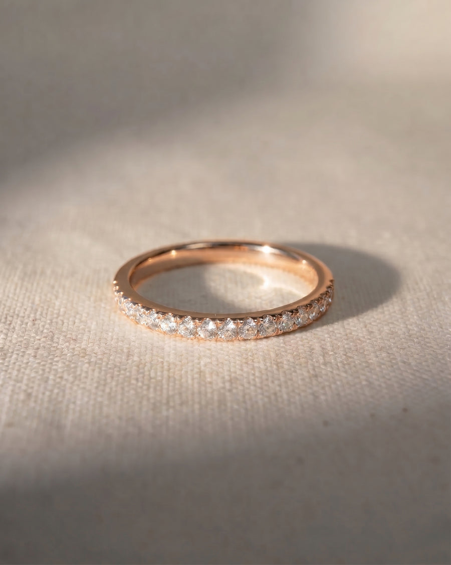 Slim 18ct rose gold pavé set diamond ring.