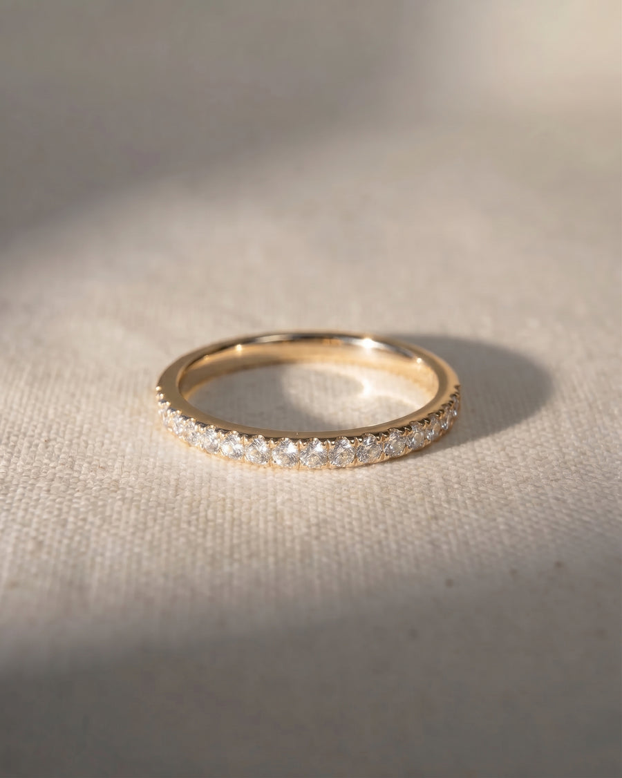 Slim 18ct yellow gold pavé set diamond ring.