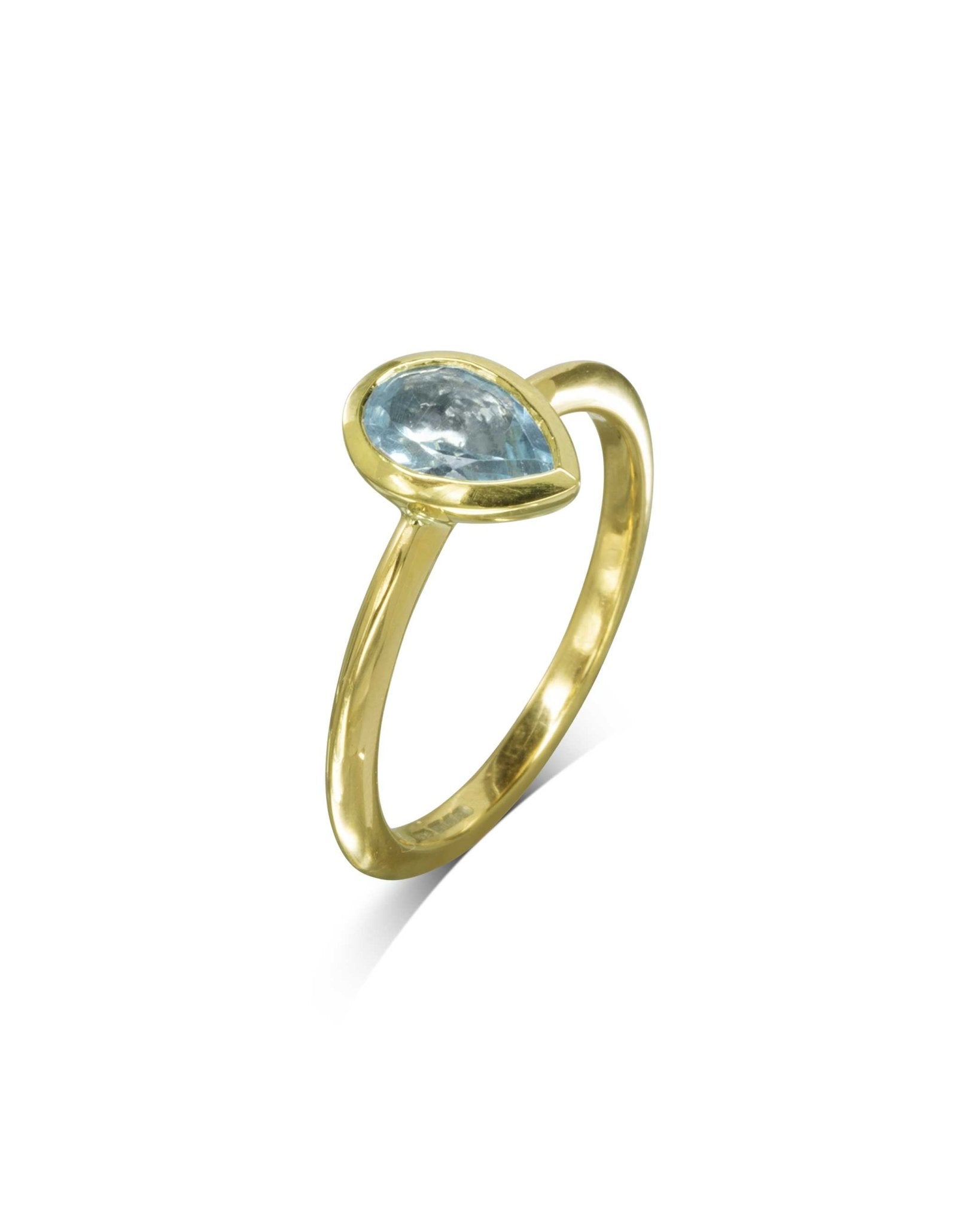 Pear Aquamarine Yellow Gold Solitaire Ring Ring Pruden and Smith