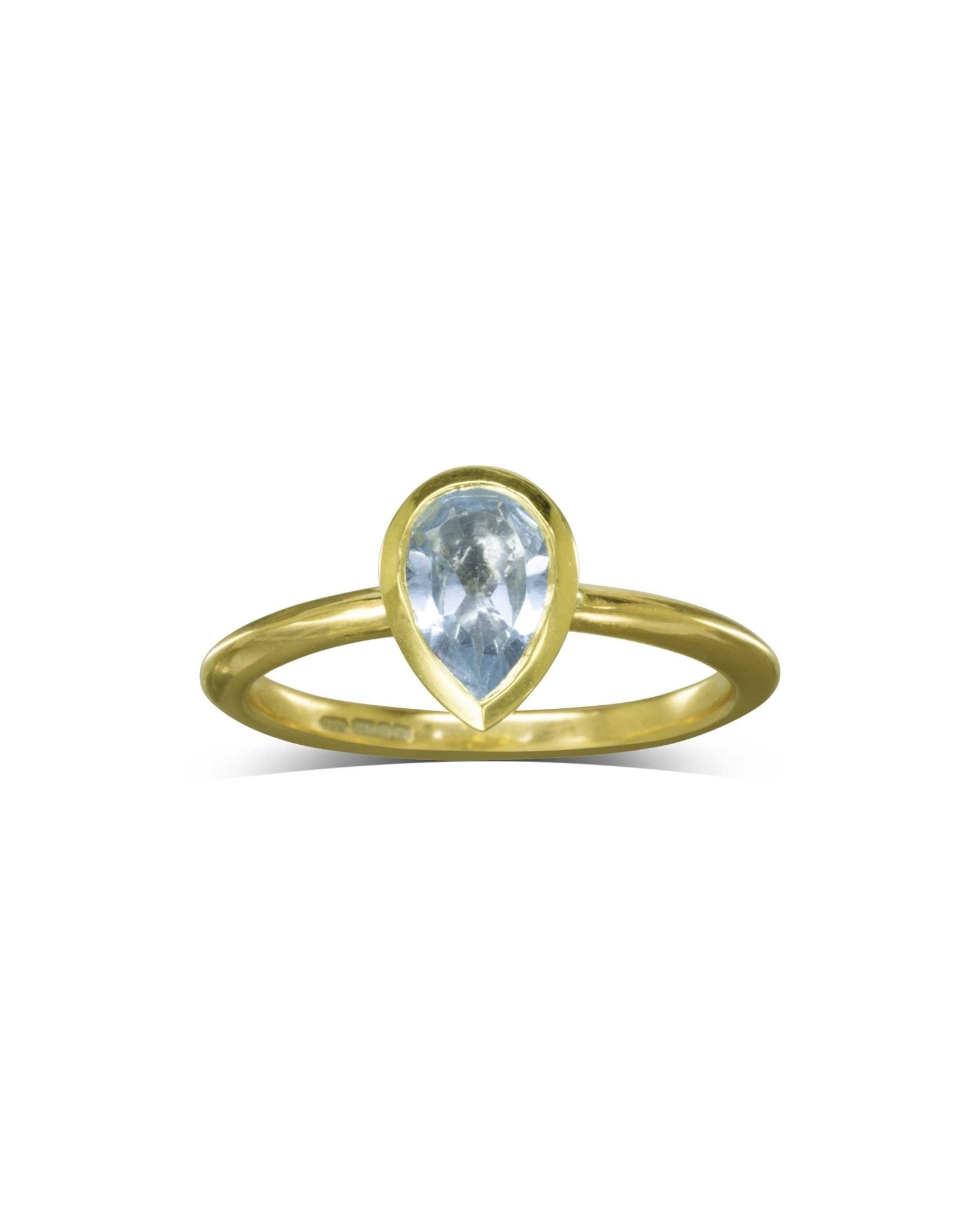 Pear Aquamarine Yellow Gold Solitaire Ring Ring Pruden and Smith