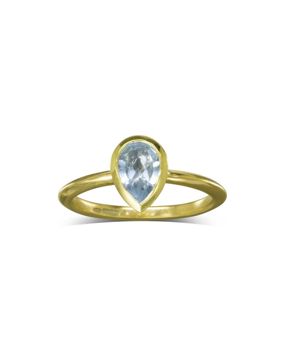 Pear Aquamarine Yellow Gold Solitaire Ring Ring Pruden and Smith