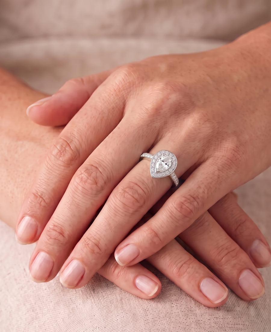 Pear Shaped Diamond Cluster Engagement Ring