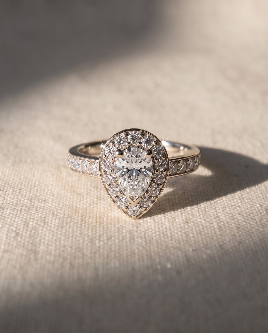 Pear Shaped Diamond Cluster Engagement Ring
