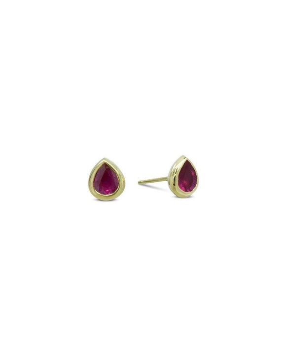 Pear Shaped Gold and Ruby Stud Earrings Earrings Pruden and Smith