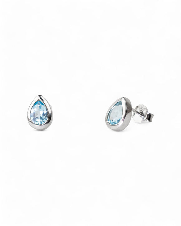 Pear Shaped Silver Stud Earrings Earrings Pruden and Smith Blue Topaz