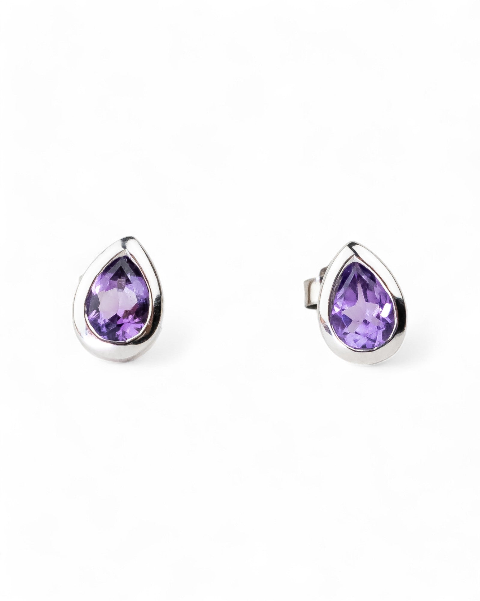 Pear Shaped Silver Stud Earrings Earrings Pruden and Smith Amethyst