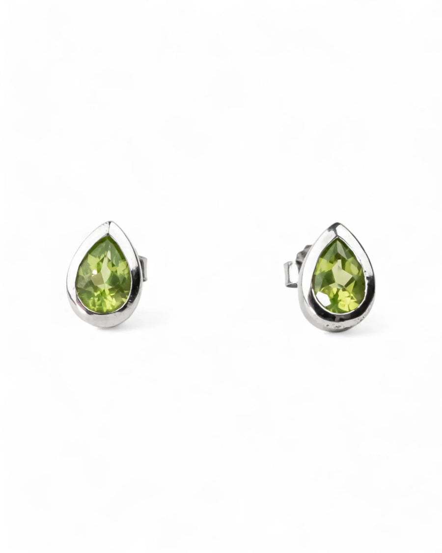 Pear Shaped Silver Stud Earrings Earrings Pruden and Smith Peridot