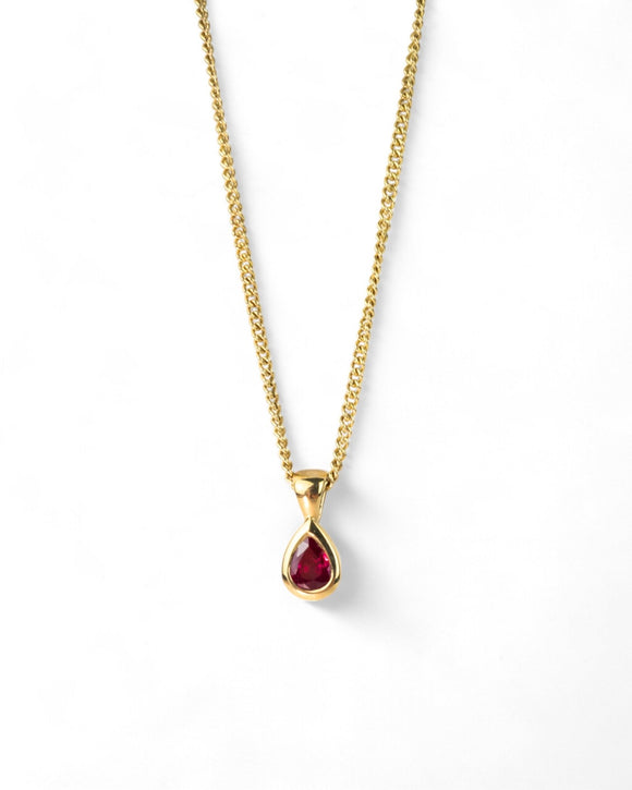 Pear Shaped Solid 9ct Yellow Gold Ruby Pendant Pendant Pruden and Smith