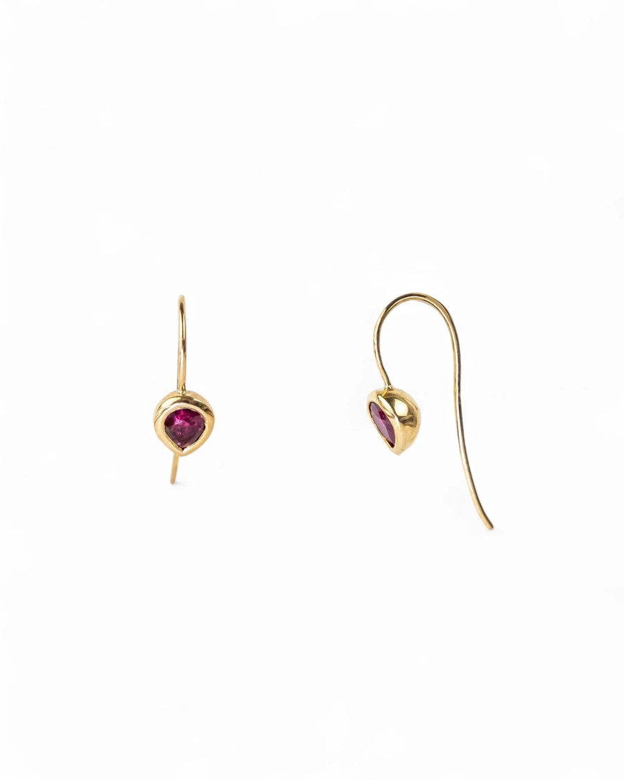 Pear Shaped Solid Gold Ruby Drop Earrings Earrings Pruden and Smith
