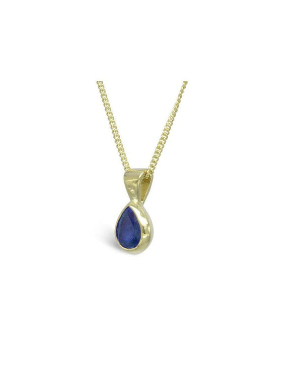 Pear Shaped Solid Gold Sapphire Pendant Pendant Pruden and Smith 18ct Yellow Gold